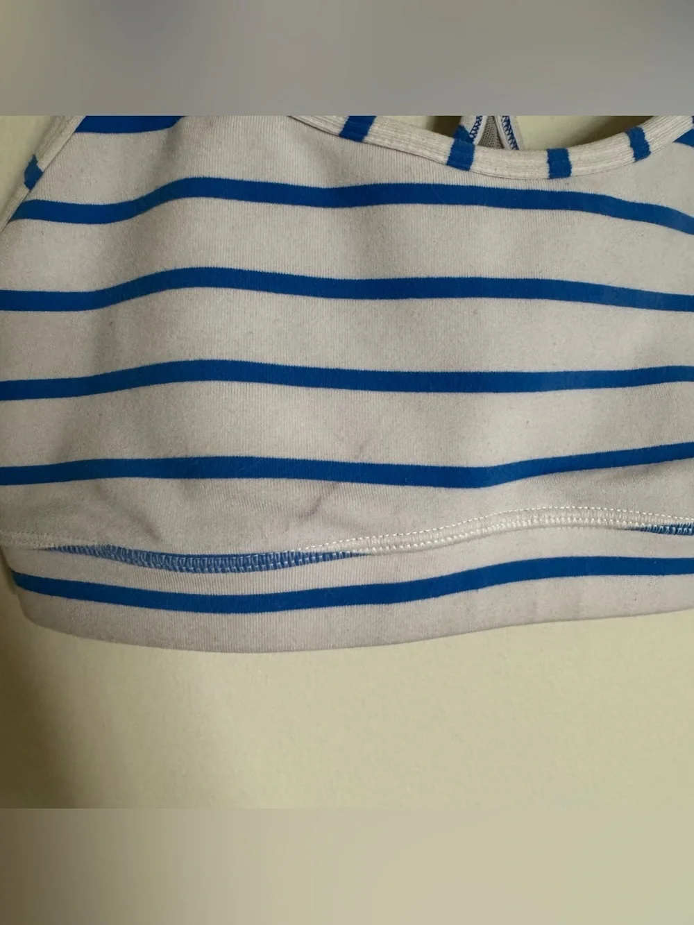 Lululemon Flow Y Bra Blue White Stripe Size 4